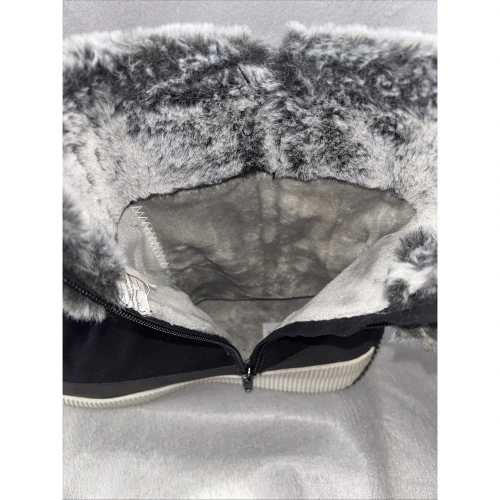 London Fog Collection CHERYL Black And Gray Fur Lined‎ Winter Boots Women's 10